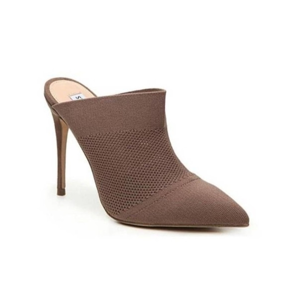 Steve Madden Drastic Sock Mule Heels Pointed Toe Tan Beige 8.5M